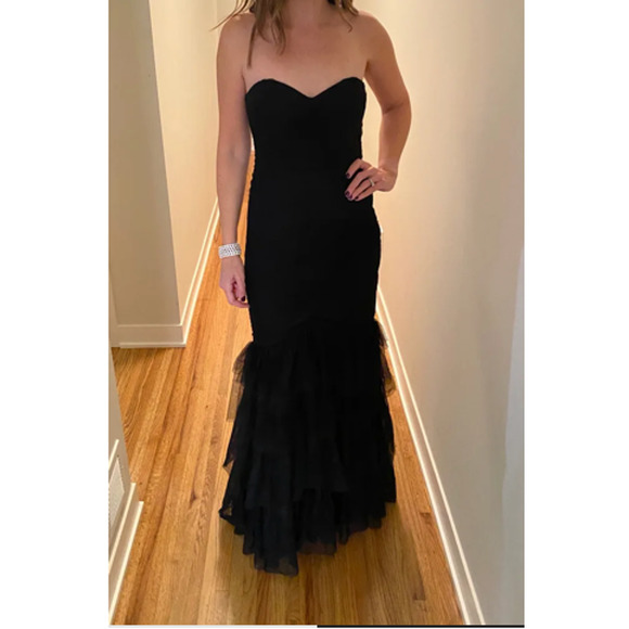 Lulus Strapless Black Tulle Pleated Trumpet Stunning Icon Maxi Dress Size M - Picture 10 of 12